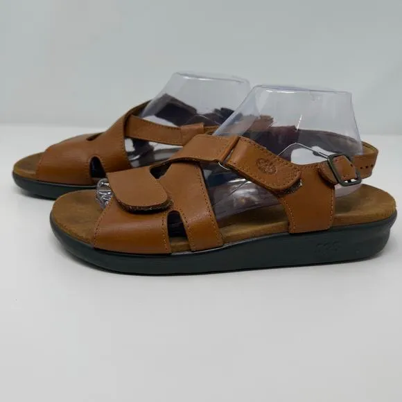 EUC SAS Sandals Women's 10 Huggy Caramel Leather Strap Back Coastal Grandma