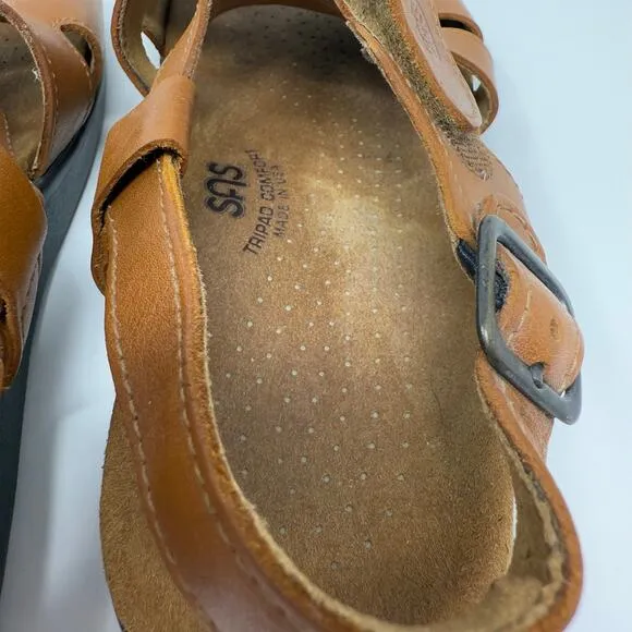 EUC SAS Sandals Women's 10 Huggy Caramel Leather Strap Back Coastal Grandma