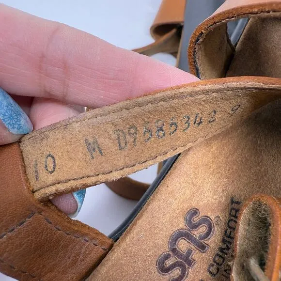EUC SAS Sandals Women's 10 Huggy Caramel Leather Strap Back Coastal Grandma