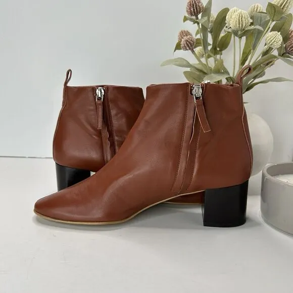 Everlane The Day Boot Leather Ankle Boots Brown Chunky Heel Women's 8 Tried On
