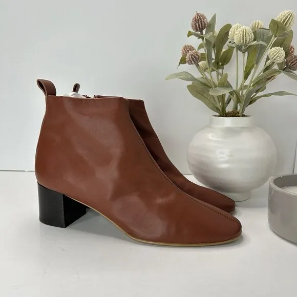 Everlane The Day Boot Leather Ankle Boots Brown Chunky Heel Women's 8 Tried On