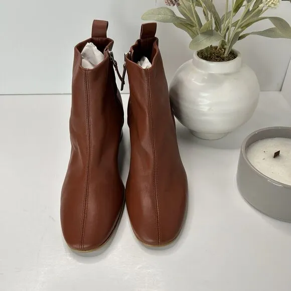 Everlane The Day Boot Leather Ankle Boots Brown Chunky Heel Women's 8 Tried On