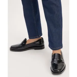 Everlane The Penny Loafer Square Toe Black Glossy Size 8.5 New without Box