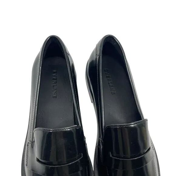Everlane The Penny Loafer Square Toe Black Glossy Size 8.5 New without Box