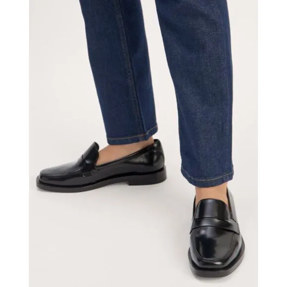 Everlane The Penny Loafer Square Toe Black Glossy Size 8.5 New without Box