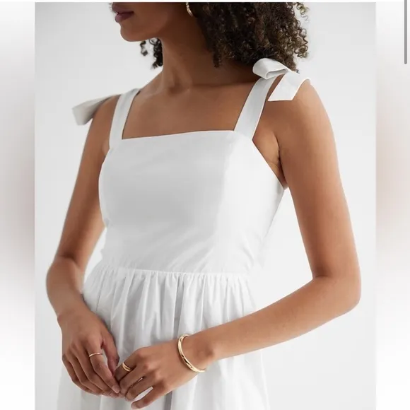 Express Square Neck Bow Tiered Maxi Dress in White w/ POCKETS Medium