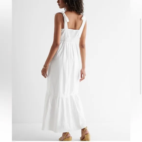 Express Square Neck Bow Tiered Maxi Dress in White w/ POCKETS Medium