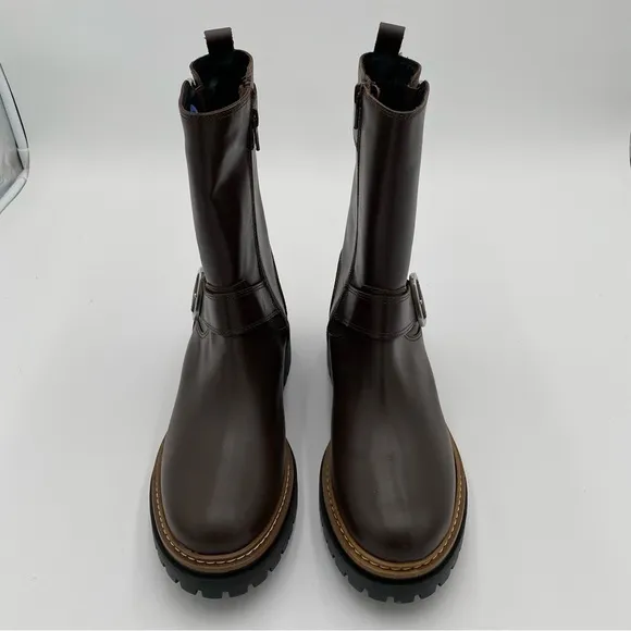 Fabianelli Leather Double Buckle Chunky Mid Lug Boots Brown U376 Size 7.5 (NWOT)