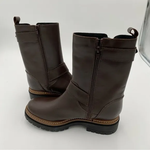 Fabianelli Leather Double Buckle Chunky Mid Lug Boots Brown U376 Size 7.5 (NWOT)