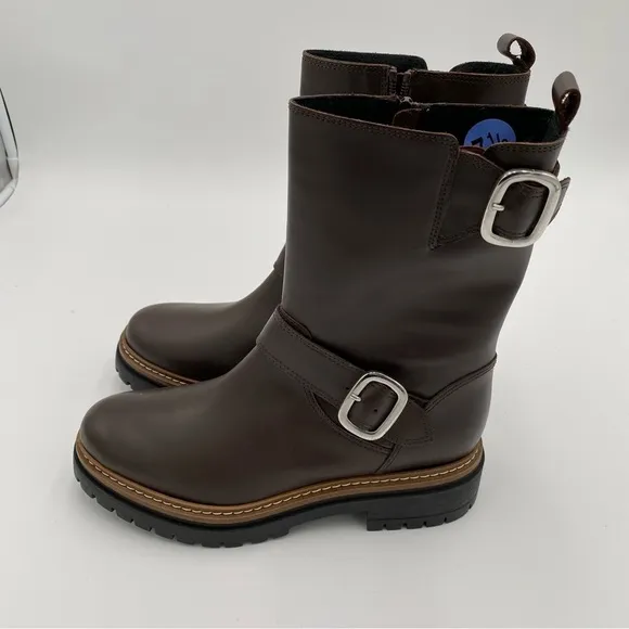Fabianelli Leather Double Buckle Chunky Mid Lug Boots Brown U376 Size 7.5 (NWOT)
