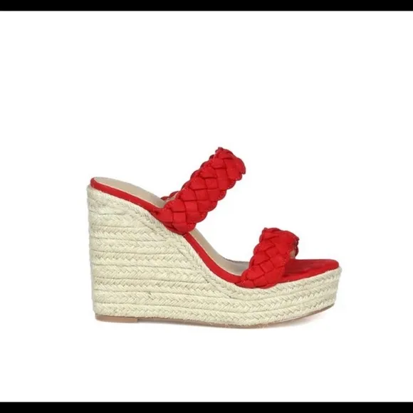 Fahrenheit Slip On Women Wedge Espadrilles in Red