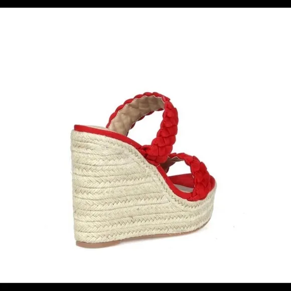 Fahrenheit Slip On Women Wedge Espadrilles in Red