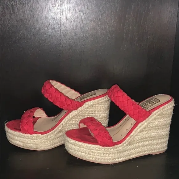 Fahrenheit Slip On Women Wedge Espadrilles in Red