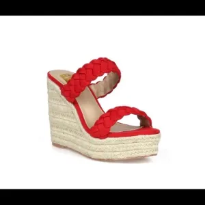 Fahrenheit Slip On Women Wedge Espadrilles in Red