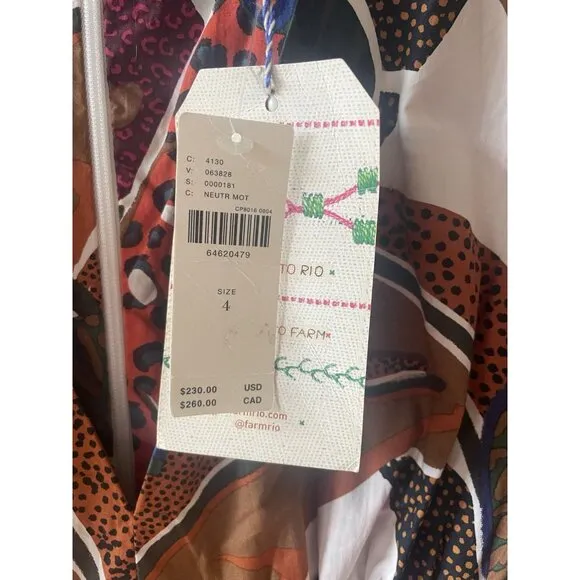 Farm Rio Anthropologie V-Neck Maxi Long Sleeve Dress Tropical Leaf Print Size 4