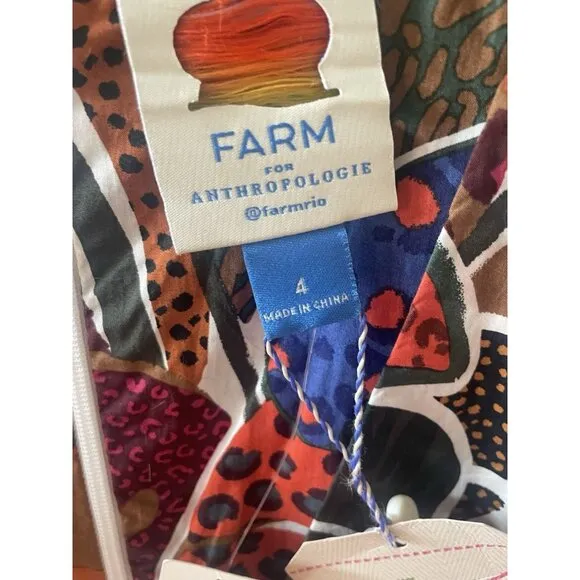 Farm Rio Anthropologie V-Neck Maxi Long Sleeve Dress Tropical Leaf Print Size 4
