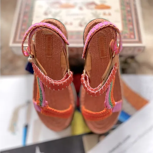 Farm Rio Artisanal Flatform Raffia Velcro Sandals