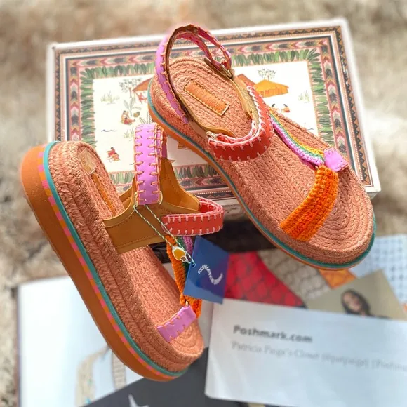 Farm Rio Artisanal Flatform Raffia Velcro Sandals