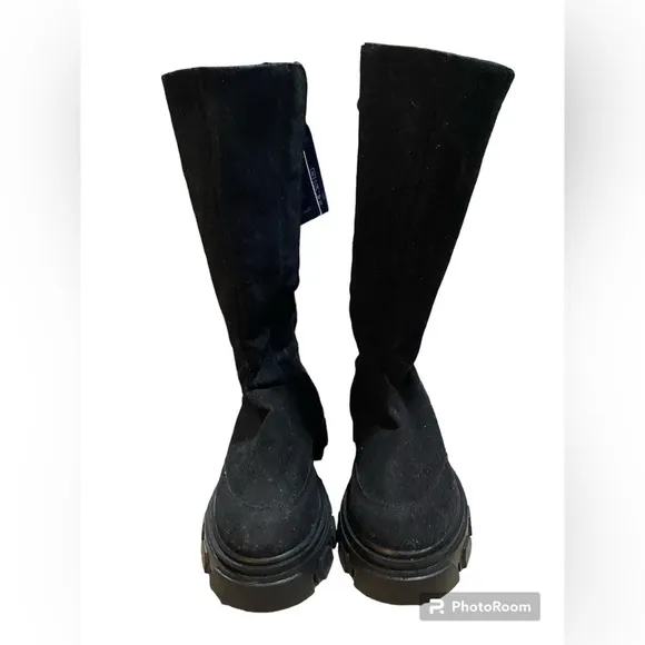 Farm Rio Black Suede Chunky Knee High Boots size 7