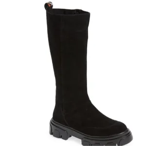 Farm Rio Boots Knee High Lug Sole Black Suede Sz 8.5 Tall Chunky Embroidery NEW