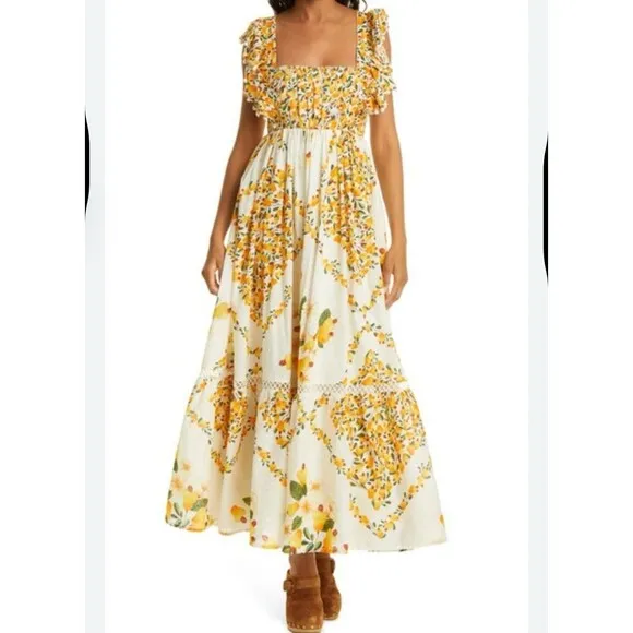 Farm Rio Off White Cashew Crossed Back Dress In Mixed Print Sz L New