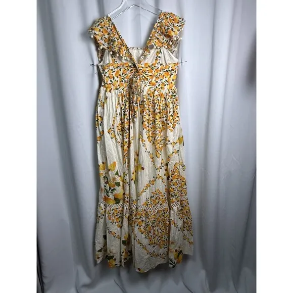 Farm Rio Off White Cashew Crossed Back Dress In Mixed Print Sz L New