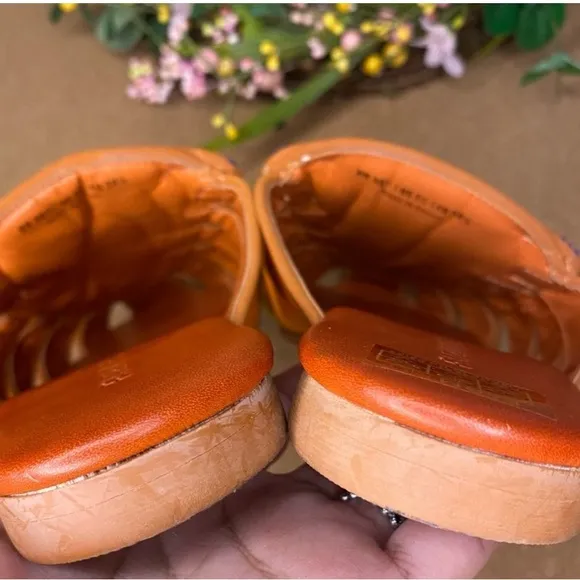 Farm Rio Sandals Mule Rust Rainbow Beaded Size 7.5