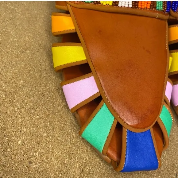 Farm Rio Sandals Mule Rust Rainbow Beaded Size 7.5