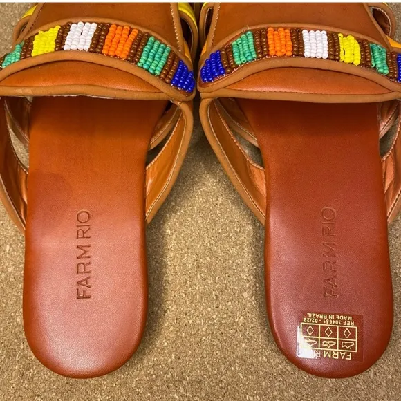 Farm Rio Sandals Mule Rust Rainbow Beaded Size 7.5