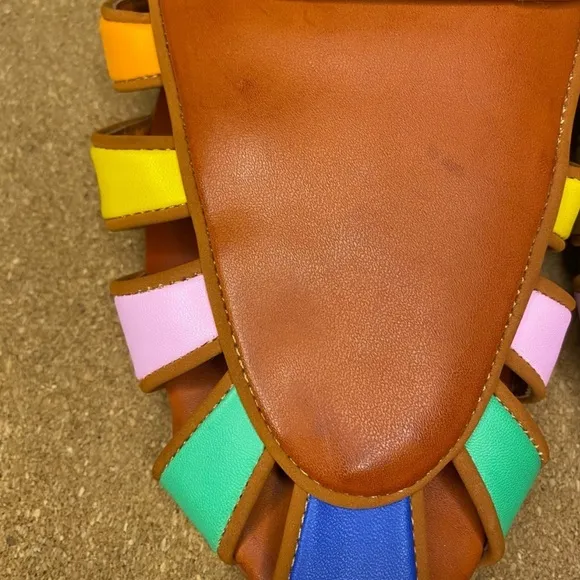 Farm Rio Sandals Mule Rust Rainbow Beaded Size 7.5