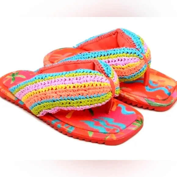 Farm Rio Toucans Crochet Puffy Flip Flop Size 6