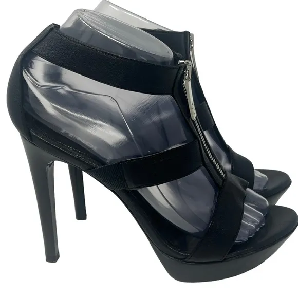 Fendi Black Leather Zipper Gladiator Heel Sandals- Size 7.5