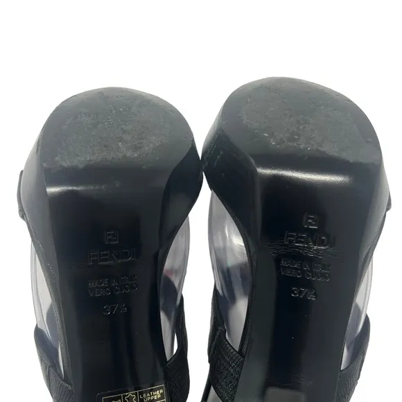 Fendi Black Leather Zipper Gladiator Heel Sandals- Size 7.5