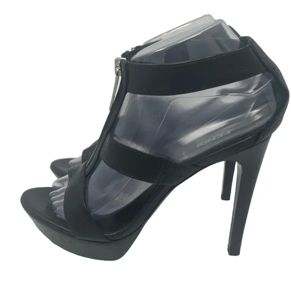 Fendi Black Leather Zipper Gladiator Heel Sandals- Size 7.5