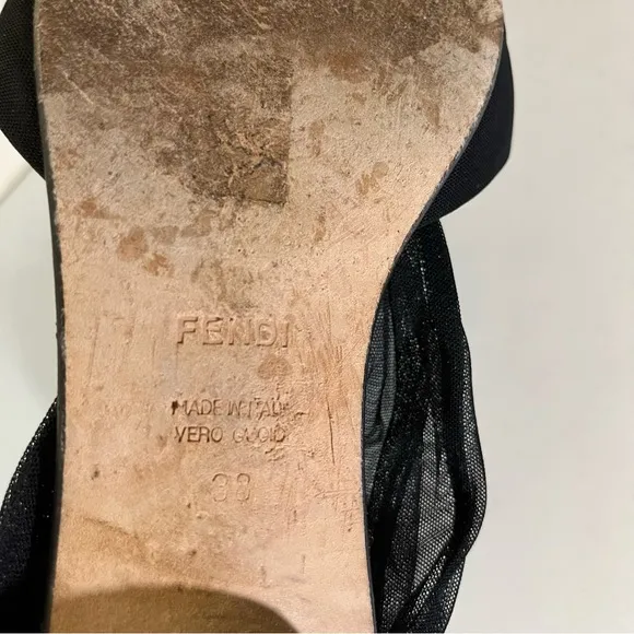 FENDI Black Tulle Mesh Open Toe Sandals size EU 38 US 8