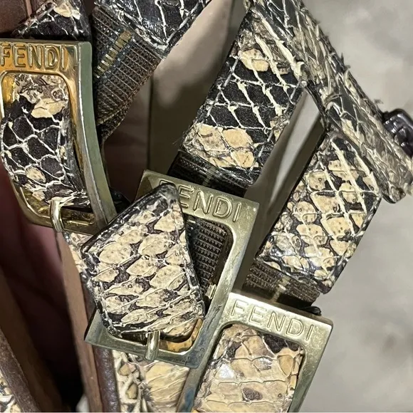 FENDI Snakeskin Python Gladiator Strappy Sandals Flats