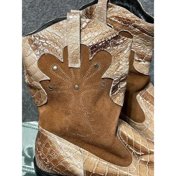Fiesso by Aurelio Garcia Boots Mens 9 FI6054 Snakeskin Silver Tip Mid Calf Brown