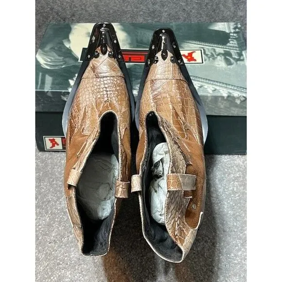 Fiesso by Aurelio Garcia Boots Mens 9 FI6054 Snakeskin Silver Tip Mid Calf Brown