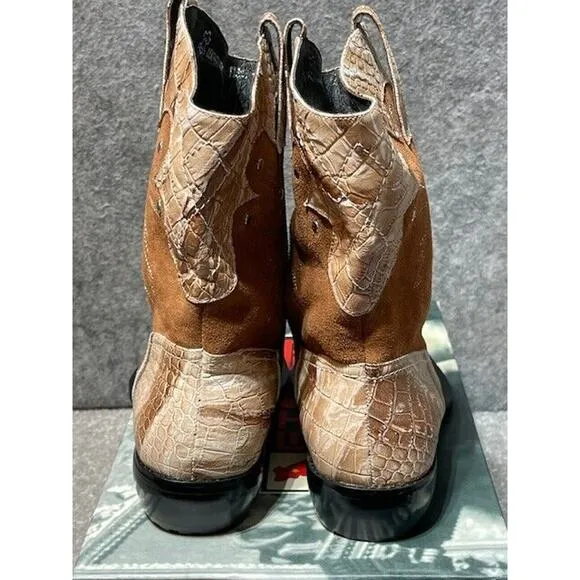 Fiesso by Aurelio Garcia Boots Mens 9 FI6054 Snakeskin Silver Tip Mid Calf Brown