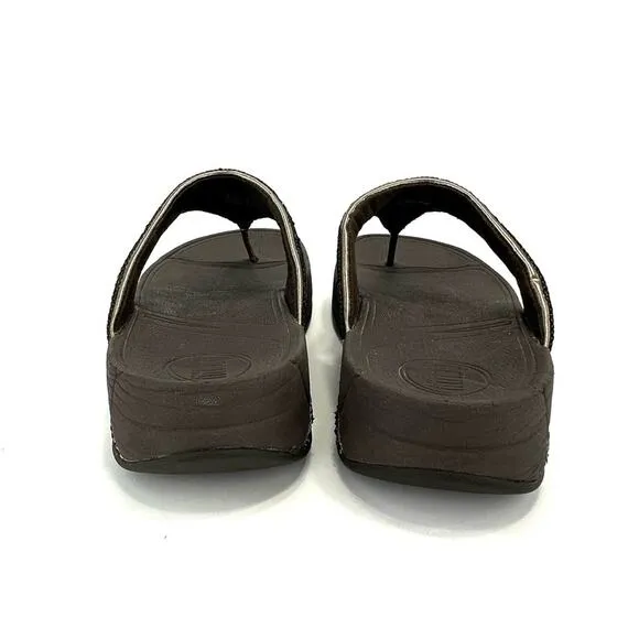 FITFLOP &quot;LULU&quot; BROWN SEQUIN THONG TOE PLATFORM SANDALS