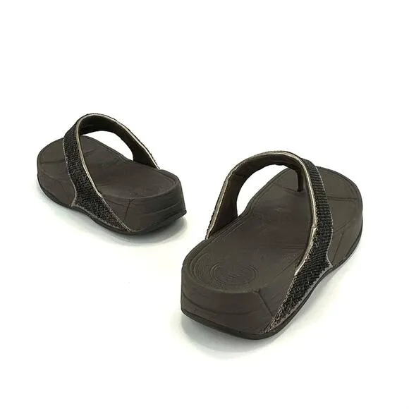 FITFLOP &quot;LULU&quot; BROWN SEQUIN THONG TOE PLATFORM SANDALS