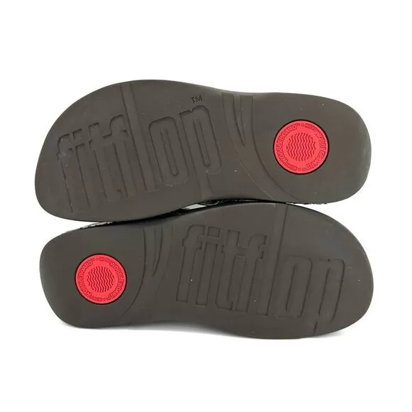 FITFLOP &quot;LULU&quot; BROWN SEQUIN THONG TOE PLATFORM SANDALS