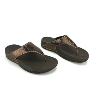 FITFLOP &quot;LULU&quot; BROWN SEQUIN THONG TOE PLATFORM SANDALS