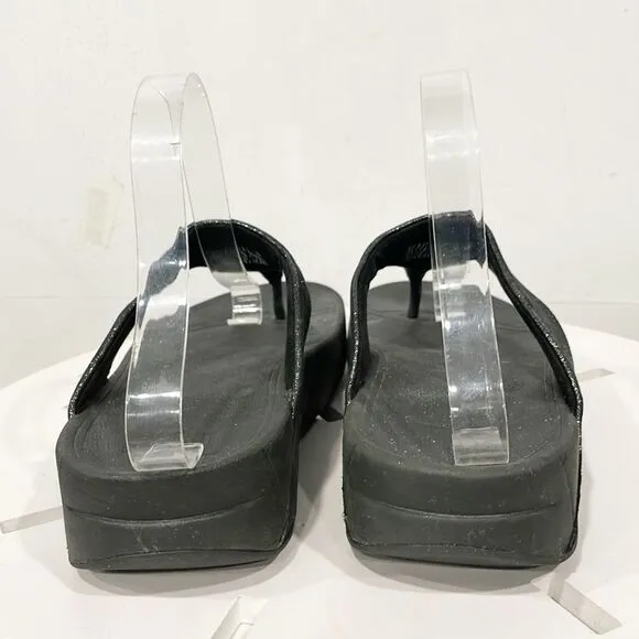Fitflop Flatform Thong Sandals LuLu Women Sz 9 Black Shimmer