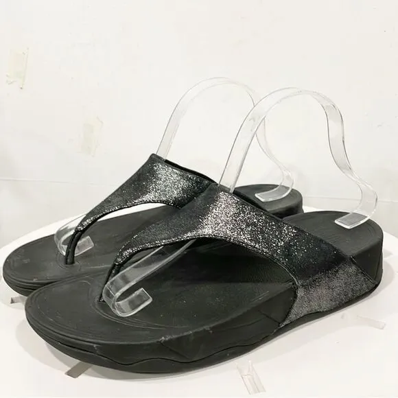 Fitflop Flatform Thong Sandals LuLu Women Sz 9 Black Shimmer