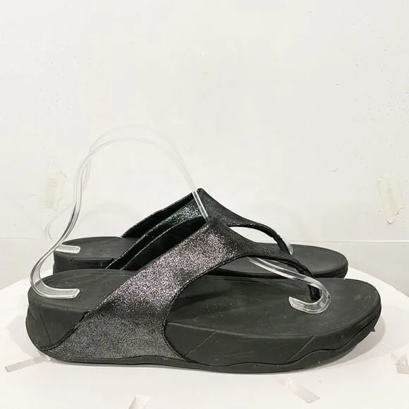 Fitflop Flatform Thong Sandals LuLu Women Sz 9 Black Shimmer
