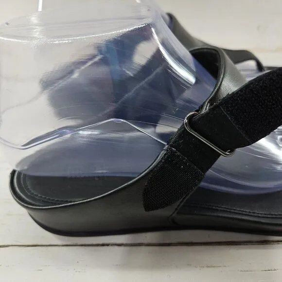 FitFlop Sandals Womens 9 Vera Thong Black Faux Leather Casual Toe‎ Post X49-090
