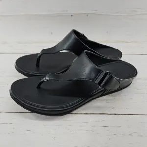 FitFlop Sandals Womens 9 Vera Thong Black Faux Leather Casual Toe‎ Post X49-090