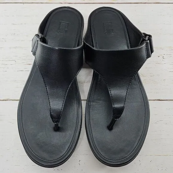 FitFlop Sandals Womens 9 Vera Thong Black Faux Leather Casual Toe‎ Post X49-090