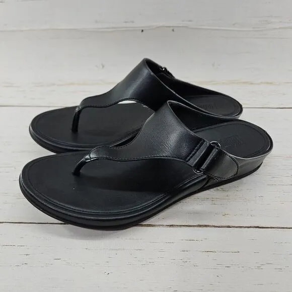 FitFlop Sandals Womens 9 Vera Thong Black Faux Leather Casual Toe‎ Post X49-090